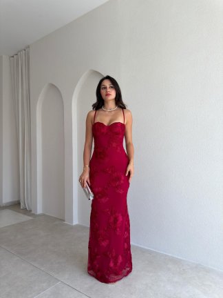 CHARM Maxi Elbise 3056 - Bordo - 2