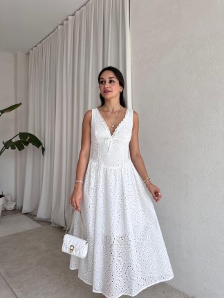 CHERRY Midi Elbise 8031 - Beyaz 
