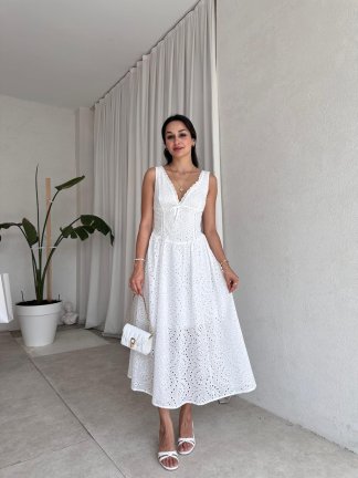CHERRY Midi Elbise 8031 - Beyaz - 2