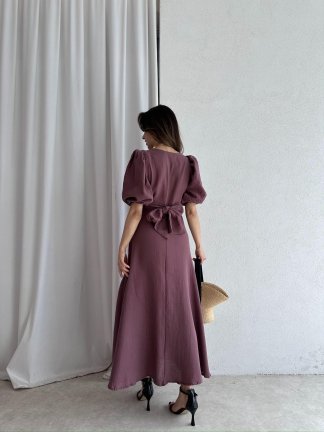 Müslin Kumaş CHESTER Midi Elbise 4558 - Gül Kurusu - 3