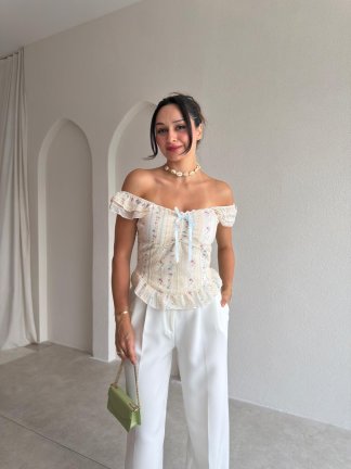 CHİKO Çiçekli Bluz 8027 - Mavi - 1