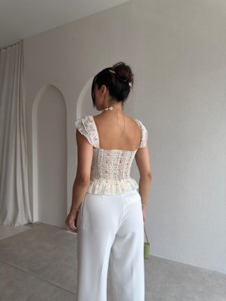 CHİKO Çiçekli Bluz 8027 - Mavi - 3