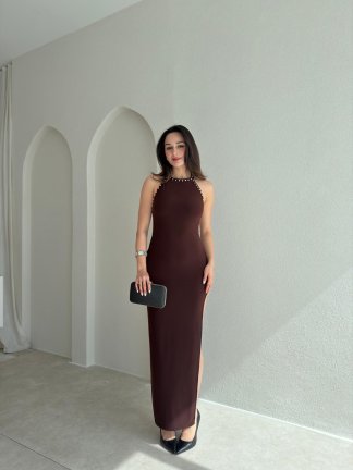 CHRİS Maxi Elbise 3823 - Acı Kahve - 4