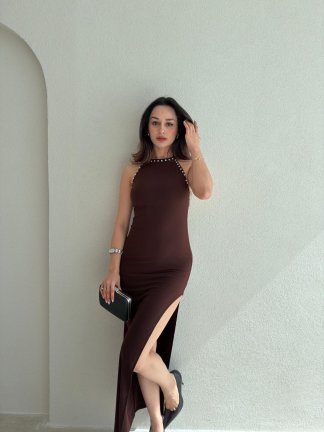 CHRİS Maxi Elbise 3823 - Acı Kahve - 2