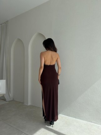 CHRİS Maxi Elbise 3823 - Acı Kahve - 3