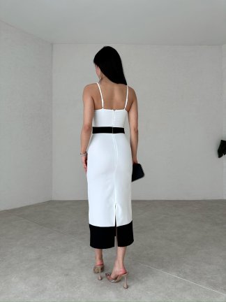 Çift Renkli Midi COLEMAN Elbise 9310 - Beyaz - 4