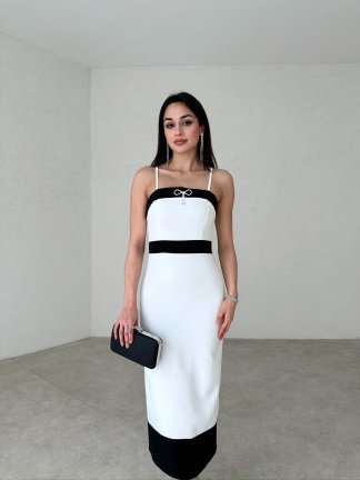 Çift Renkli Midi COLEMAN Elbise 9310 - Beyaz - 2