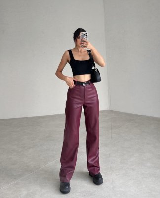 CİORAN Vegan Deri Pantolon 0872 - Bordo - 1