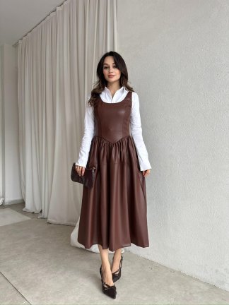 CİTY Elbise 8546 - Kahverengi 