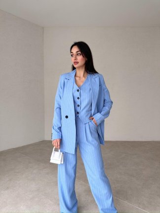 Çizgili Üçlü SALLY Takım 7849 - Bebe Mavisi 