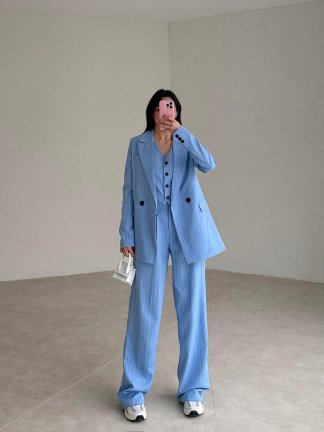 Çizgili Üçlü SALLY Takım 7849 - Bebe Mavisi - 3