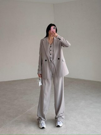 Çizgili Üçlü SALLY Takım 7849 - Gri - 4