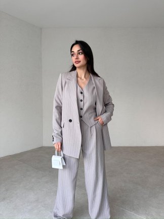 Çizgili Üçlü SALLY Takım 7849 - Gri - 1