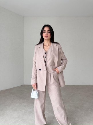 Çizgili Üçlü SALLY Takım 7849 - Vizon 