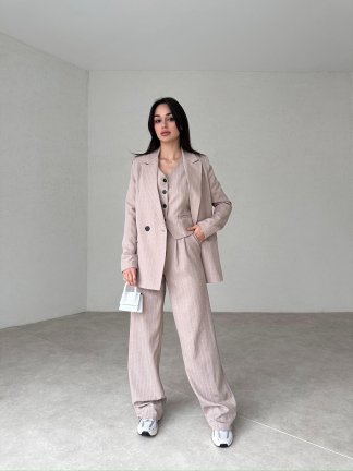 Çizgili Üçlü SALLY Takım 7849 - Vizon - 2