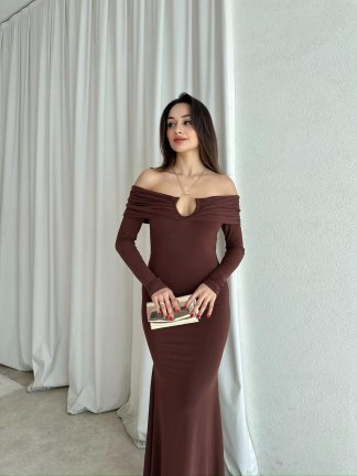 CLARET Maxi Elbise 8277 - Acı Kahve 