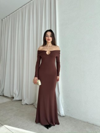 CLARET Maxi Elbise 8277 - Acı Kahve - 2