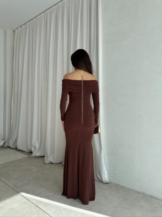 CLARET Maxi Elbise 8277 - Acı Kahve - 3