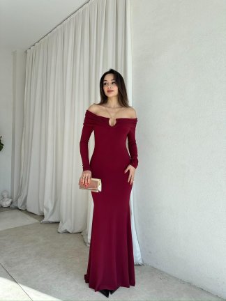 CLARET Maxi Elbise 8277 - Bordo - 2