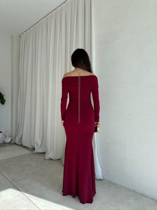 CLARET Maxi Elbise 8277 - Bordo - 3