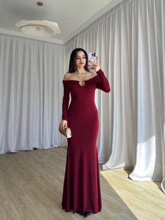 CLARET Maxi Elbise 8277 - Bordo - 4