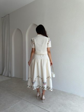 CLARİNS İşlemeli Takım 9563 - Krem Rengi - 3