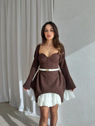 CLARY Mini Elbise 8633 - Acı Kahve 