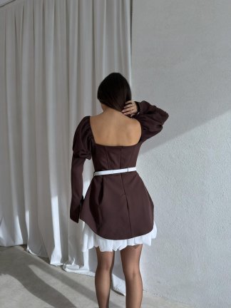 CLARY Mini Elbise 8633 - Acı Kahve - 3