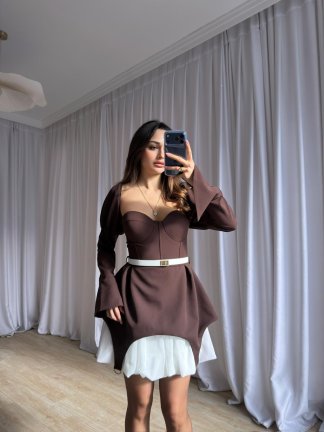 CLARY Mini Elbise 8633 - Acı Kahve - 4