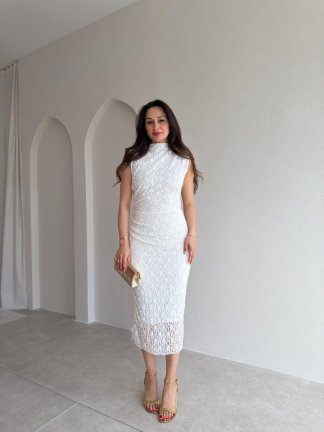 CAPRİCE Dantelli Midi Elbise 1811 - Beyaz 
