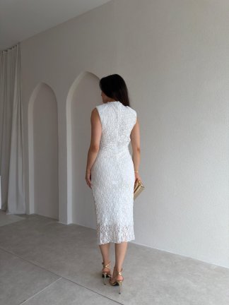 CAPRİCE Dantelli Midi Elbise 1811 - Beyaz - 3