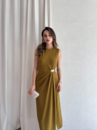 CLESİ Midi Elbise 4567 - Yağ Yeşili 