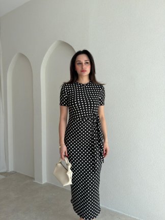 COMİS Puantiyeli Midi Elbise 6467 - Siyah - 2