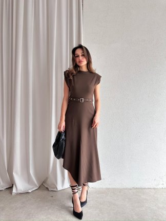 COMMON Midi Elbise 6747 - Kahverengi - 2