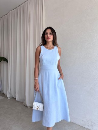 COZY Midi Elbise 4572 - Mavi 