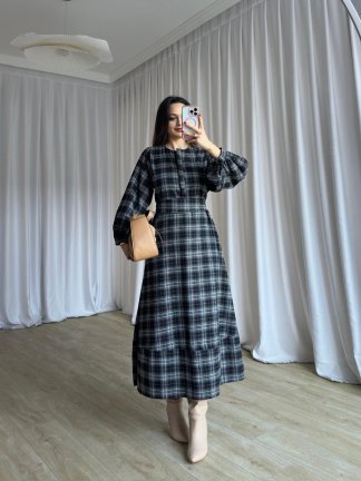 CRATER Ekose Elbise 8344 - Siyah - 3