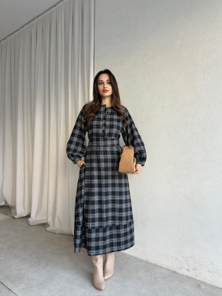 CRATER Ekose Elbise 8344 - Siyah - 4