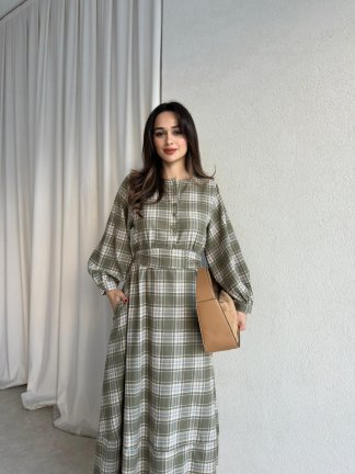 CRATER Ekose Elbise 8344 - Yağ Yeşili - 1