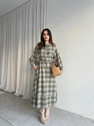 CRATER Ekose Elbise 8344 - Yağ Yeşili - 3