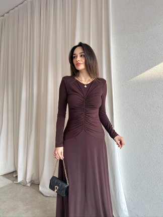 CREST Maxi Elbise 8712 - Acı Kahve - 2