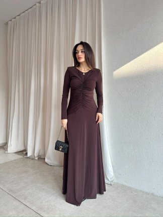 CREST Maxi Elbise 8712 - Acı Kahve - 1