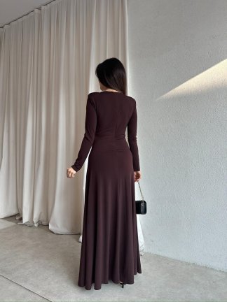 CREST Maxi Elbise 8712 - Acı Kahve - 3