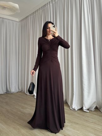 CREST Maxi Elbise 8712 - Acı Kahve - 4