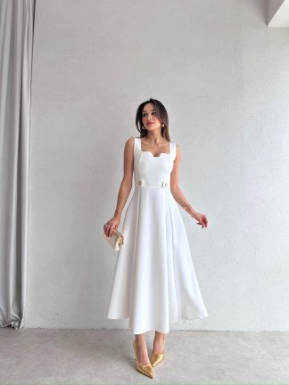 CREW Midi Elbise 3494 - Beyaz - 2