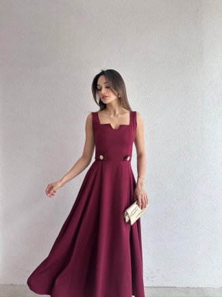 CREW Midi Elbise 3494 - Bordo 