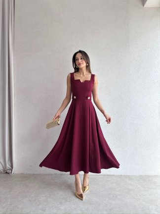 CREW Midi Elbise 3494 - Bordo - 2