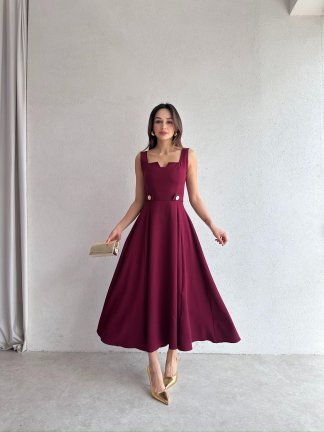 CREW Midi Elbise 3494 - Bordo - 3