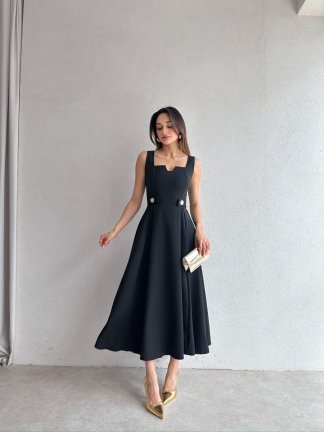 CREW Midi Elbise 3494 - Siyah 