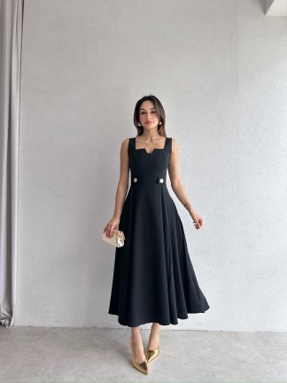 CREW Midi Elbise 3494 - Siyah - 2