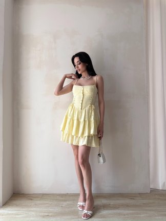 CROCE Mini Elbise 7087 - Sarı - 2